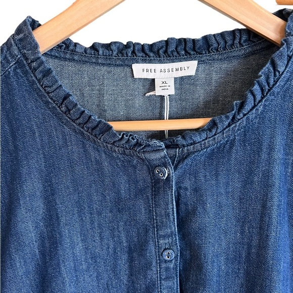NWT Free Assembly Women's Denim Ruffle Neck Mini Dress Size XL - Picture 3 of 9